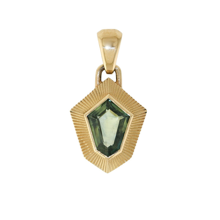 14k Art Deco Teal Sapphire Pendant - Kingdom Jewelry