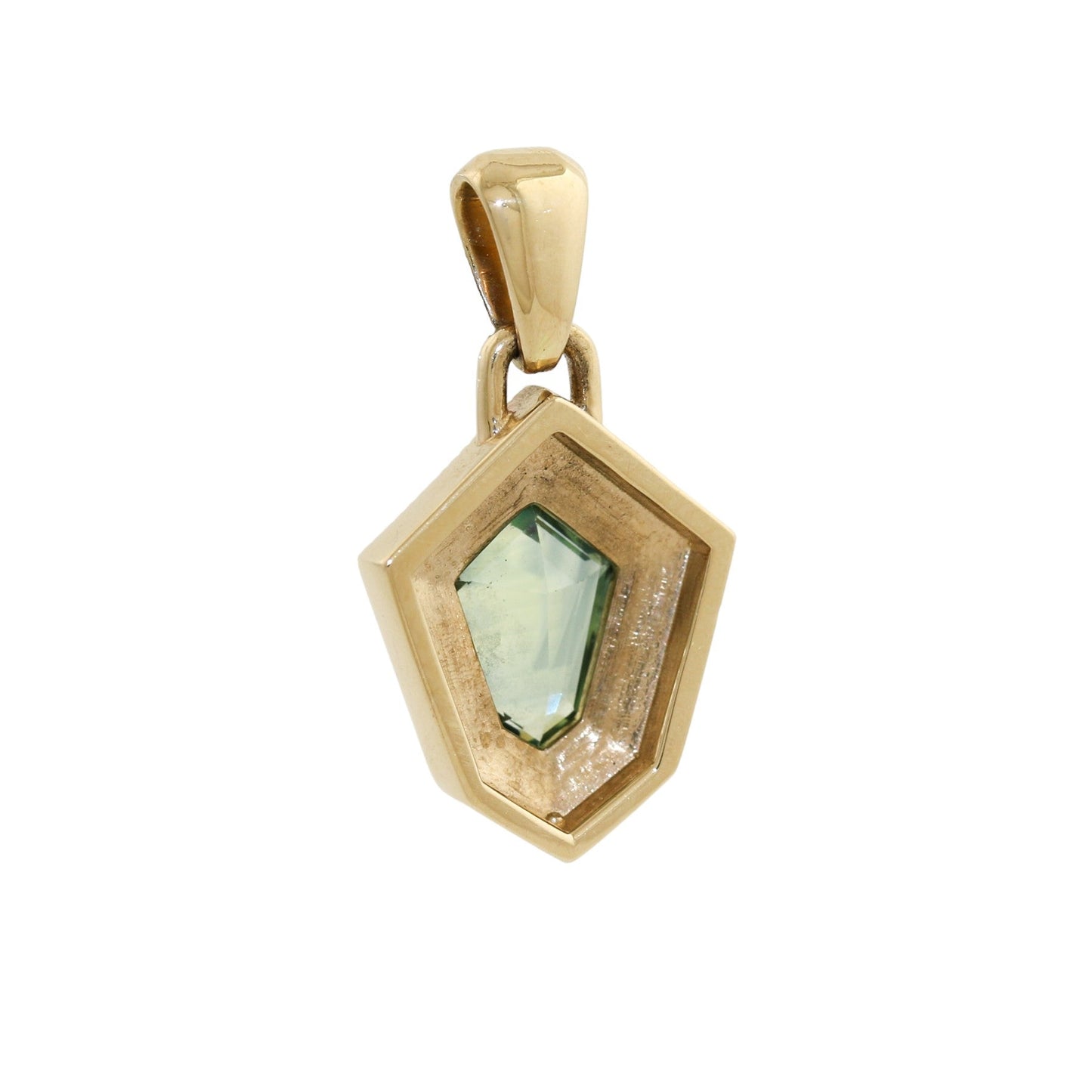 14k Art Deco Teal Sapphire Pendant - Kingdom Jewelry