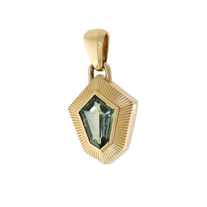 14k Art Deco Teal Sapphire Pendant - Kingdom Jewelry