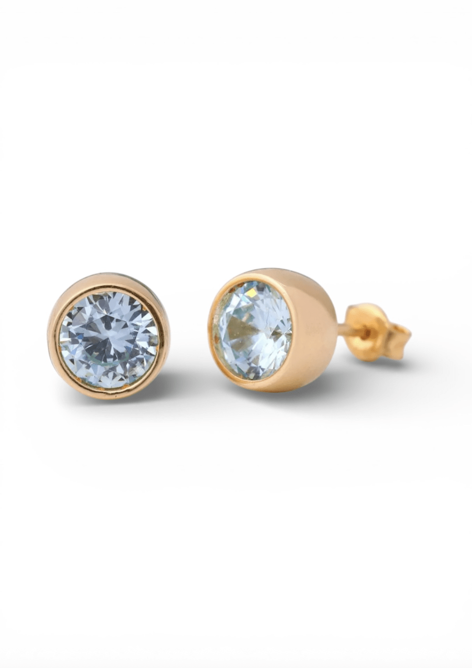 14k Bezel Set Aquamarine Stud Earring - Kingdom Jewelry