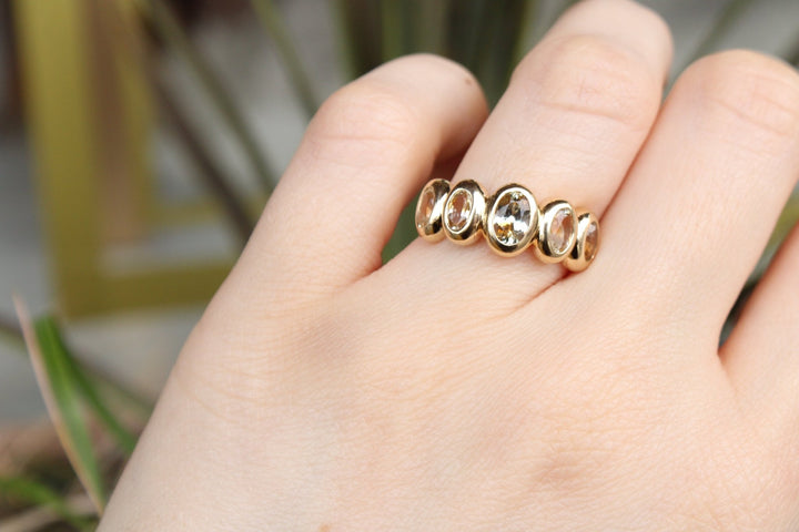 14K Bi - Coloured Sapphire 5 Stone Bezel Set Ring - Kingdom Jewelry