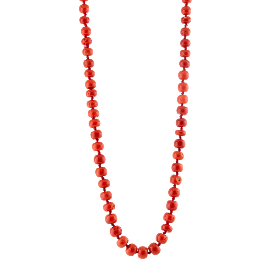 14k Clasp x 16" Natural Red Coral Knotted Necklace - Kingdom Jewelry