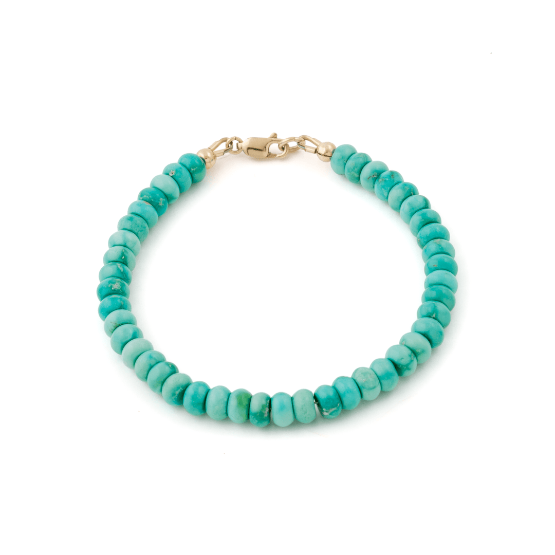 14k Clasp x 5mm Sierra Nevada Turquoise Rondelle Beaded Bracelet - Kingdom Jewelry