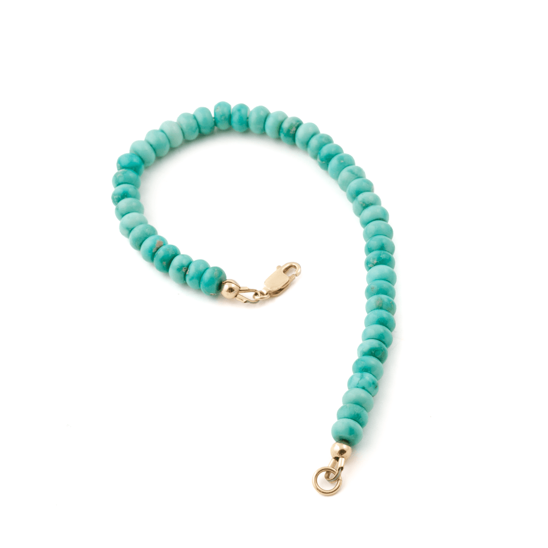 14k Clasp x 5mm Sierra Nevada Turquoise Rondelle Beaded Bracelet - Kingdom Jewelry