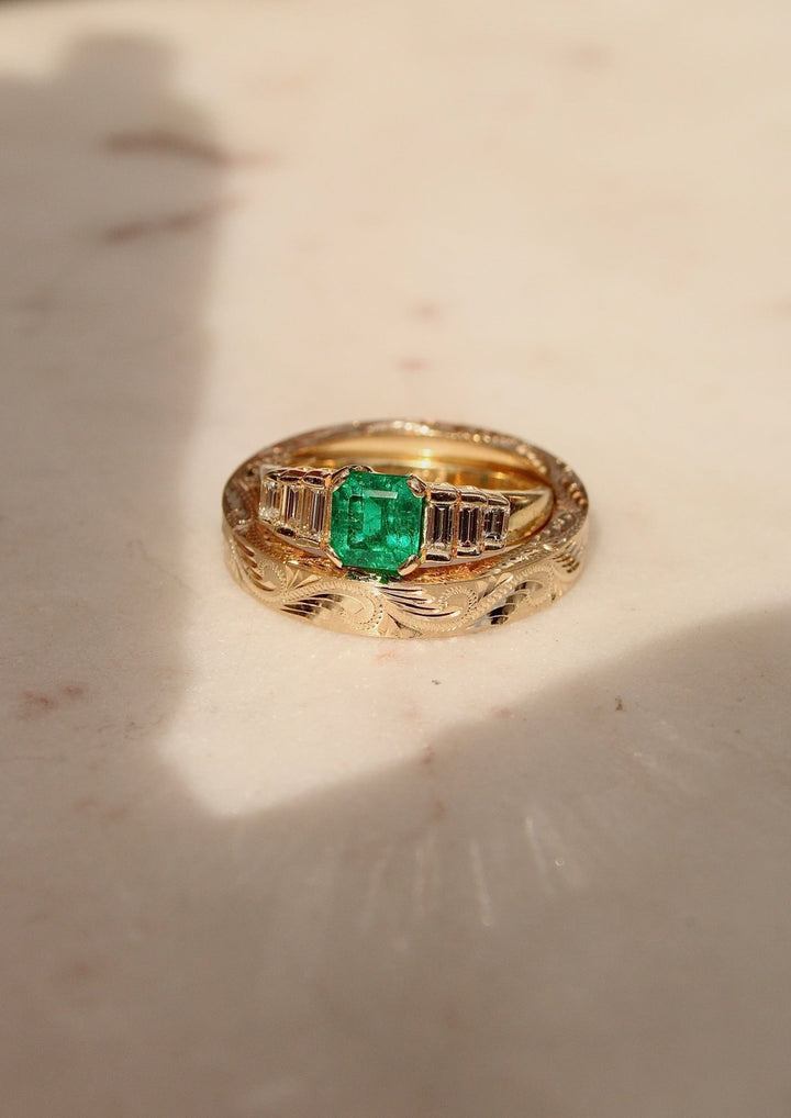 14K Columbian Emerald Art Deco Ring - Kingdom Jewelry