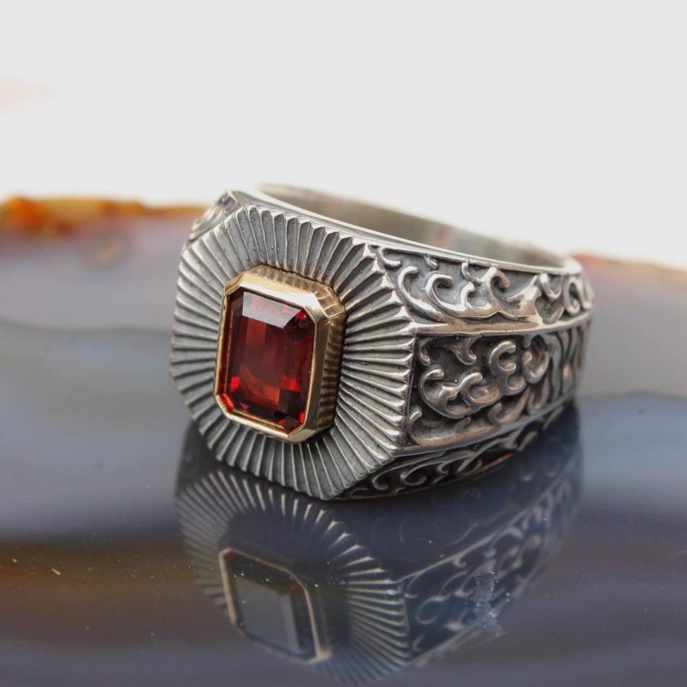 
                      
                        14K Deco Red Garnet Silver Signet Ring - Kingdom Jewelry
                      
                    