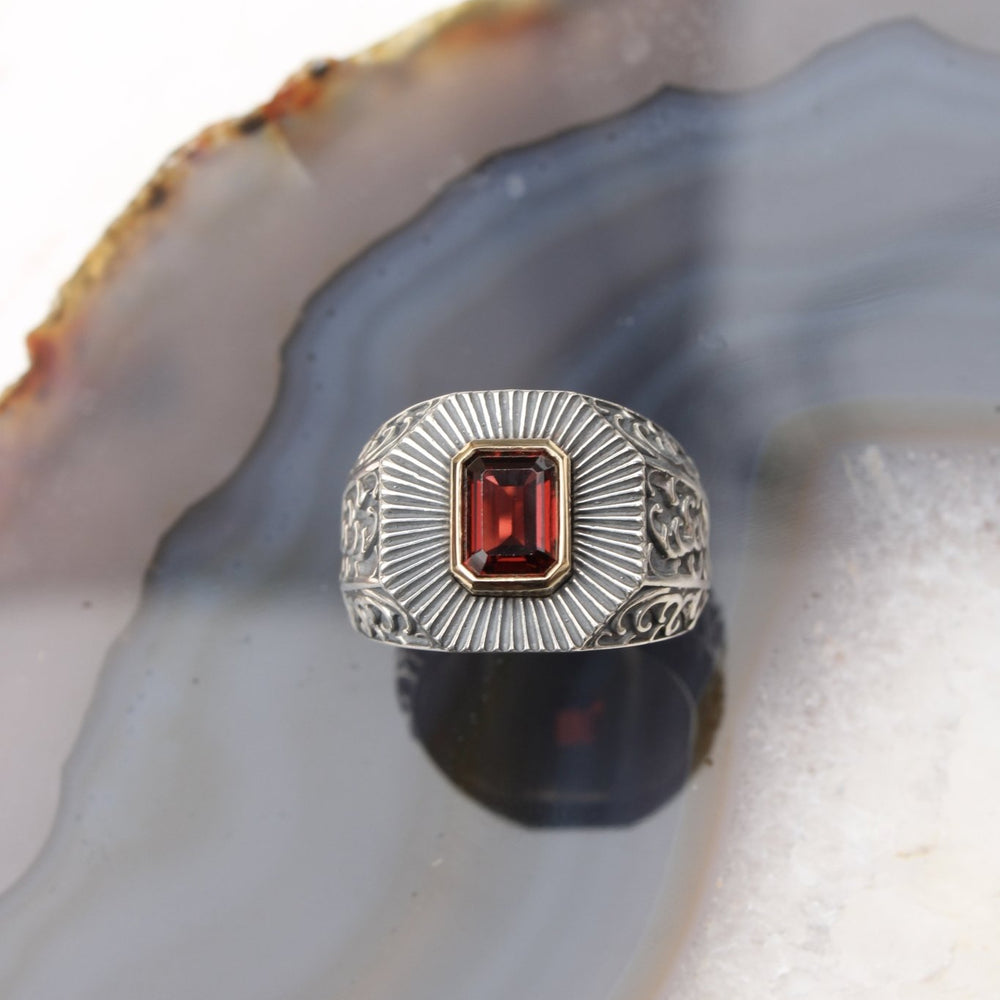 
                      
                        14K Deco Red Garnet Silver Signet Ring - Kingdom Jewelry
                      
                    