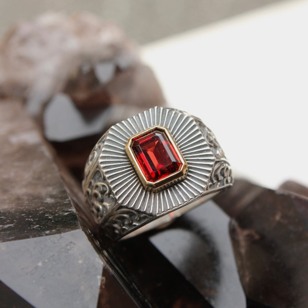 
                      
                        14K Deco Red Garnet Silver Signet Ring - Kingdom Jewelry
                      
                    