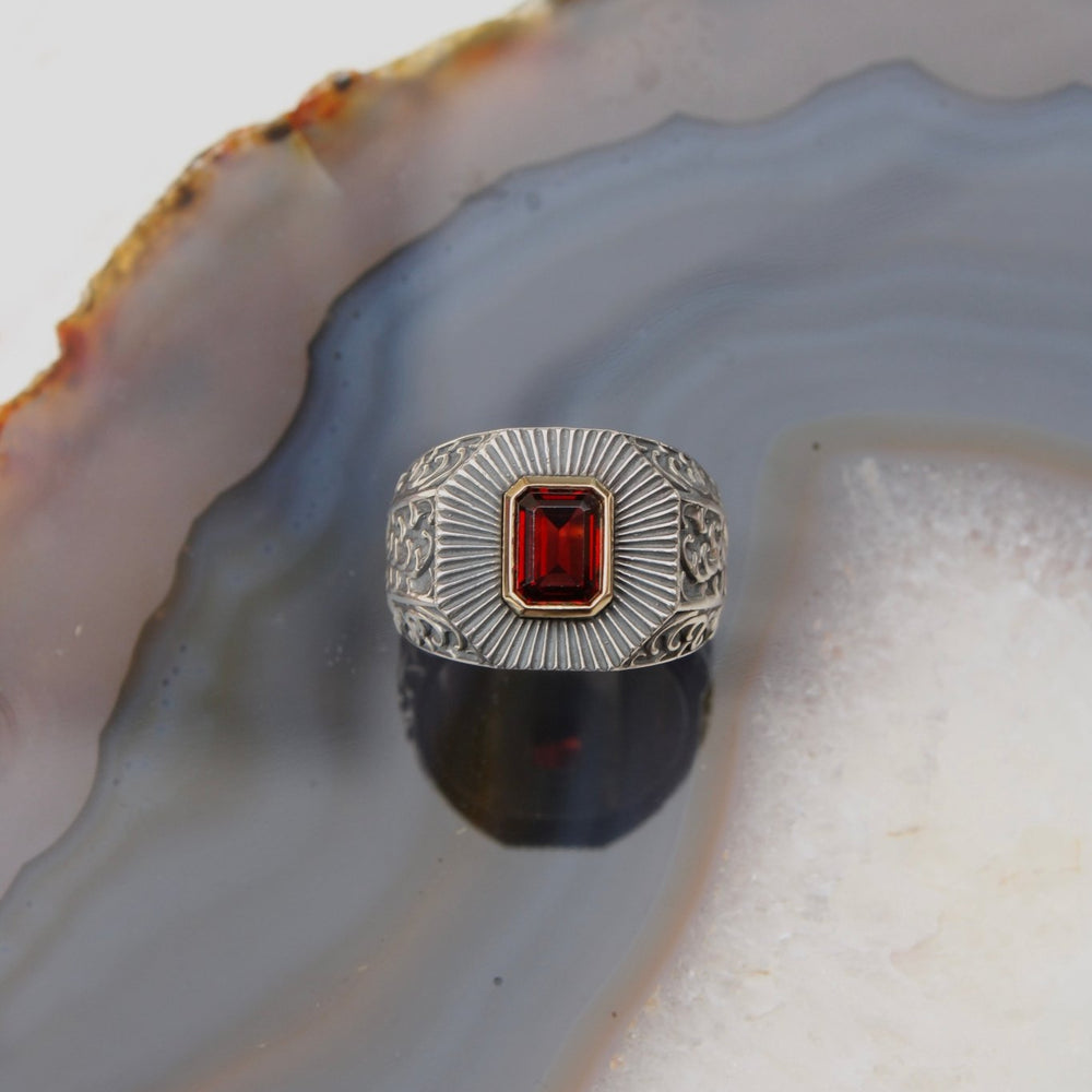 
                      
                        14K Deco Red Garnet Silver Signet Ring - Kingdom Jewelry
                      
                    