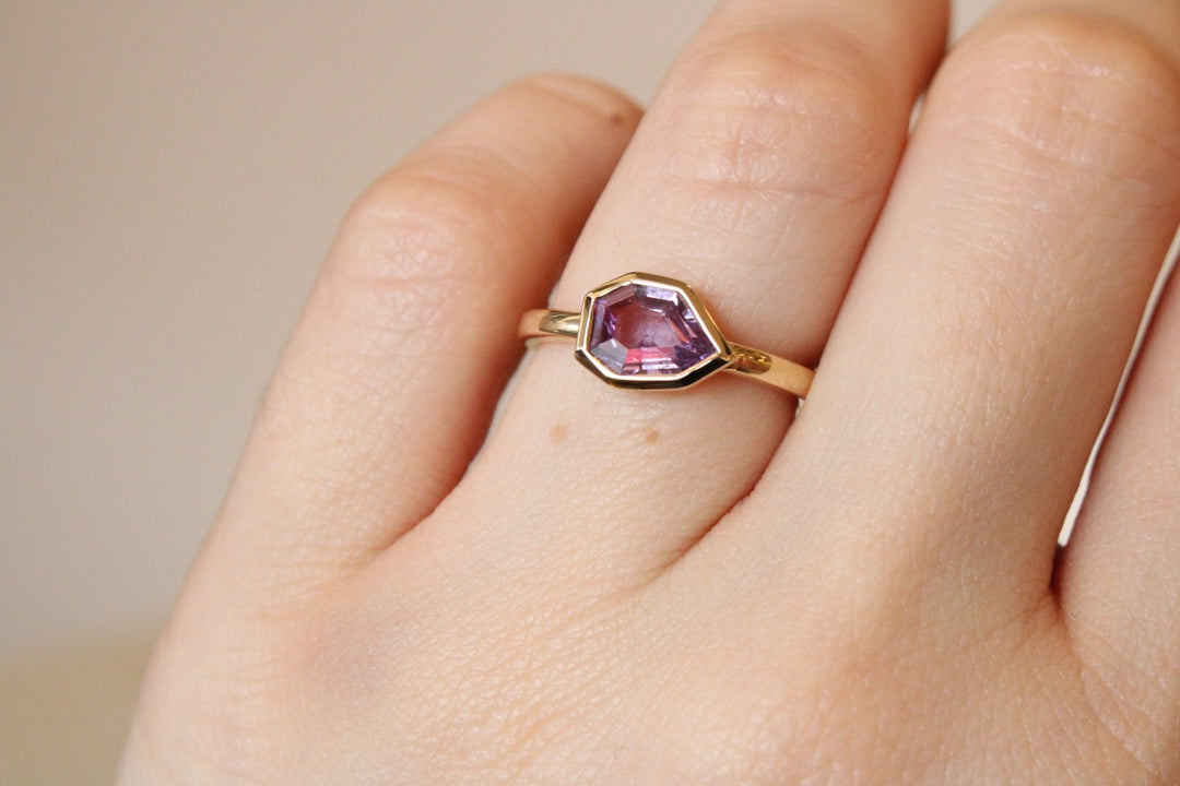 14K Geometric Pink Sapphire Solitaire Bezel Ring - Kingdom Jewelry