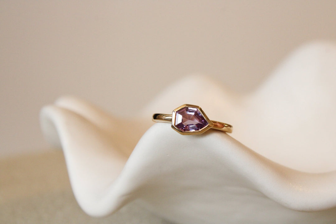 14K Geometric Pink Sapphire Solitaire Bezel Ring - Kingdom Jewelry