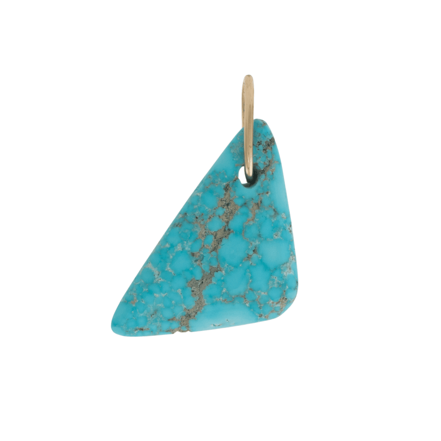 14k Gold Bail x Bird's Eye Kingman Turquoise Triangle Cabochon Pendant - Kingdom Jewelry