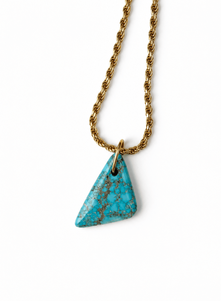 14k Gold Bail x Bird's Eye Kingman Turquoise Triangle Cabochon Pendant - Kingdom Jewelry