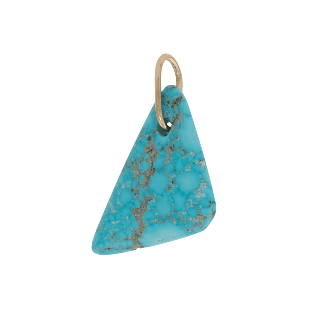 14k Gold Bail x Bird's Eye Kingman Turquoise Triangle Cabochon Pendant - Kingdom Jewelry