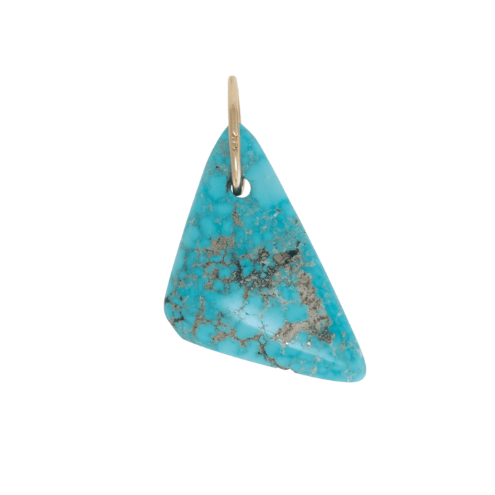 14k Gold Bail x Bird's Eye Kingman Turquoise Triangle Cabochon Pendant - Kingdom Jewelry