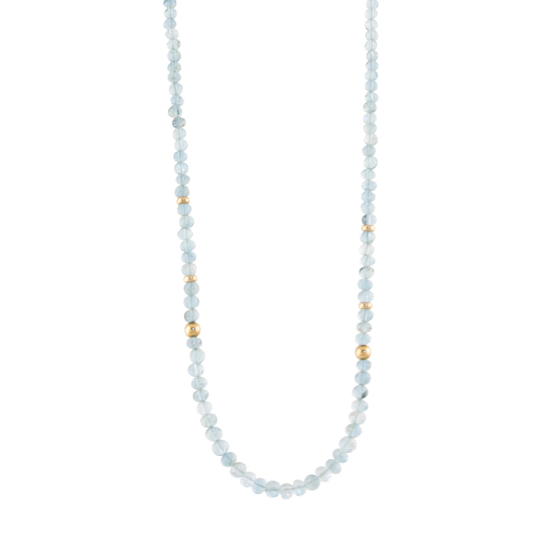 14k Gold Bead x 20" Smooth Aquamarine Gem Strand - Kingdom Jewelry