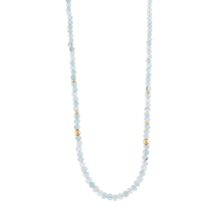 14k Gold Bead x 20" Smooth Aquamarine Gem Strand - Kingdom Jewelry