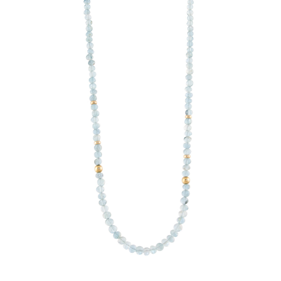 14k Gold Bead x 20" Smooth Aquamarine Gem Strand - Kingdom Jewelry