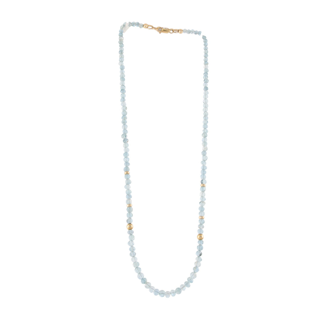 14k Gold Bead x 20" Smooth Aquamarine Gem Strand - Kingdom Jewelry