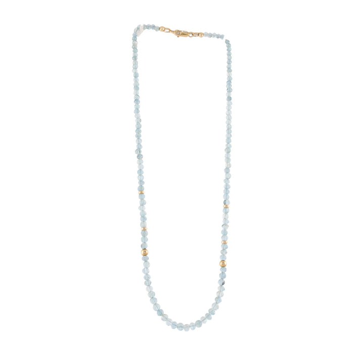 14k Gold Bead x 20" Smooth Aquamarine Gem Strand - Kingdom Jewelry