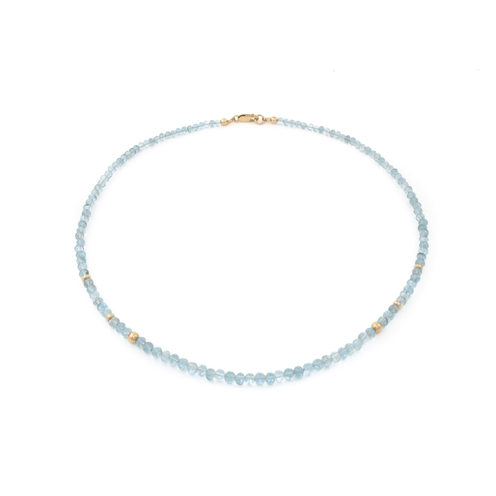 14k Gold Bead x 20" Smooth Aquamarine Gem Strand - Kingdom Jewelry