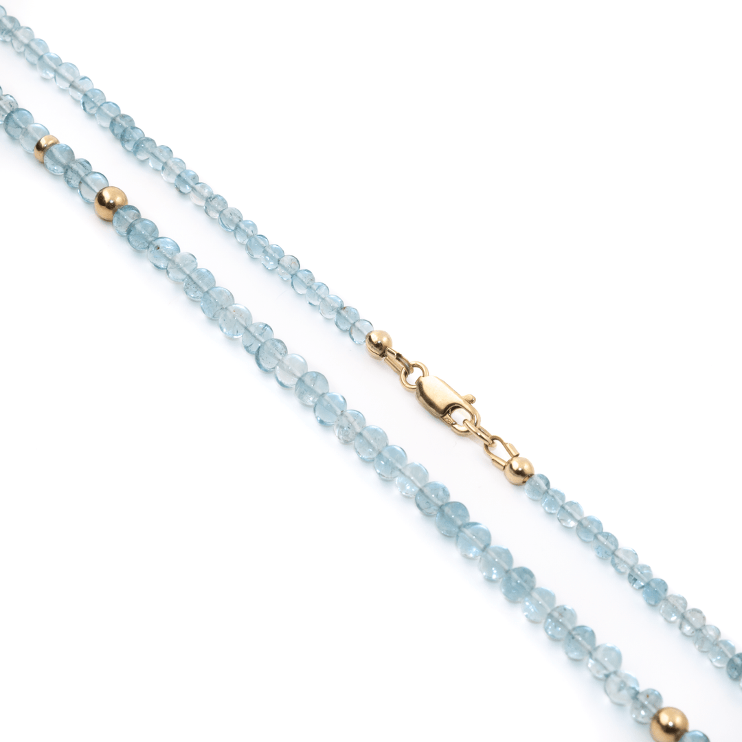 14k Gold Bead x 20" Smooth Aquamarine Gem Strand - Kingdom Jewelry