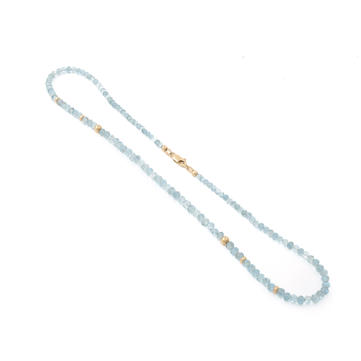 14k Gold Bead x 20" Smooth Aquamarine Gem Strand - Kingdom Jewelry
