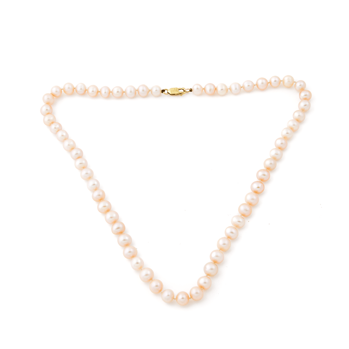 14k Gold Clasp x 18" ½ Round Pink Pearl Strand Necklace - Kingdom Jewelry