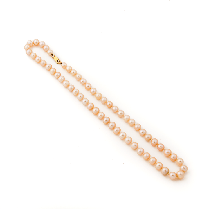 14k Gold Clasp x 18" ½ Round Pink Pearl Strand Necklace - Kingdom Jewelry