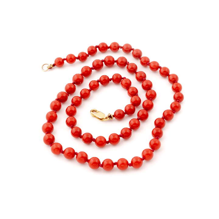 14k Gold Clasp x 21" Italian Red Coral Beaded Necklace - Kingdom Jewelry