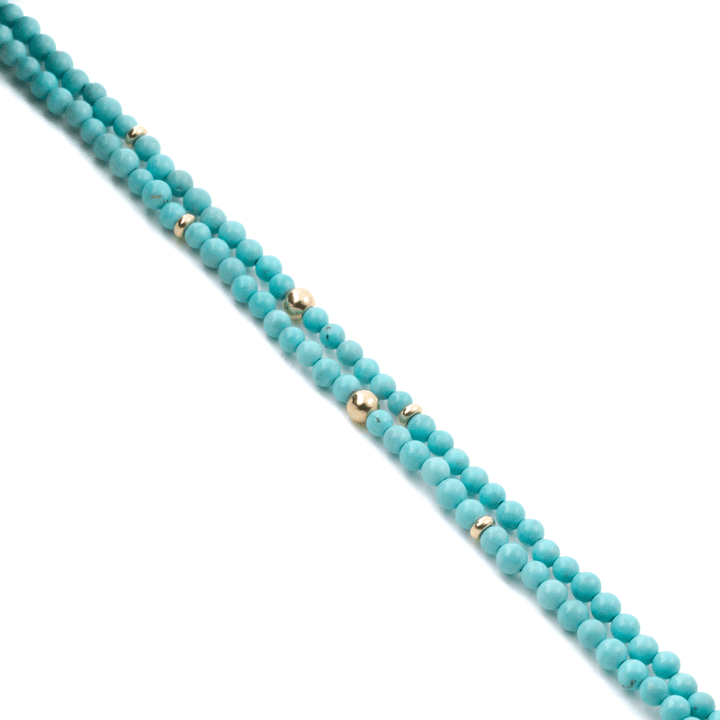 14k Gold Clasp x 3mm Persian Turquoise & Yellow Gold Beaded Necklace - Kingdom Jewelry