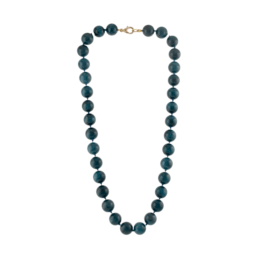 14k Gold Clasp x Dark Blue Cat's Eye Kyanite Beaded Necklace - Kingdom Jewelry