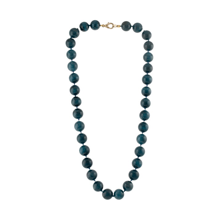 14k Gold Clasp x Dark Blue Cat's Eye Kyanite Beaded Necklace - Kingdom Jewelry