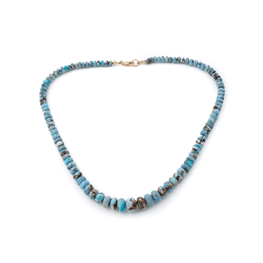 14k Gold Clasp x Graduated Kazakhstani Lavender Golden Hills Turquoise Beaded Rondelle Necklace - Kingdom Jewelry