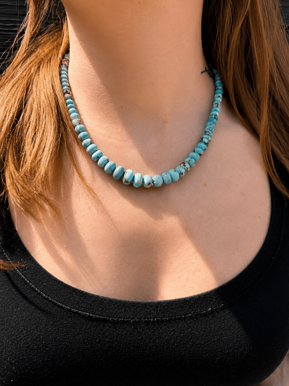 14k Gold Clasp x Graduated Kazakhstani Lavender Golden Hills Turquoise Beaded Rondelle Necklace - Kingdom Jewelry