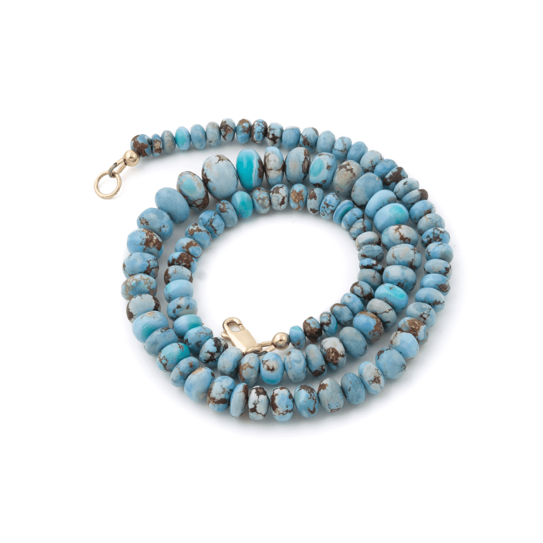 14k Gold Clasp x Graduated Kazakhstani Lavender Golden Hills Turquoise Beaded Rondelle Necklace - Kingdom Jewelry