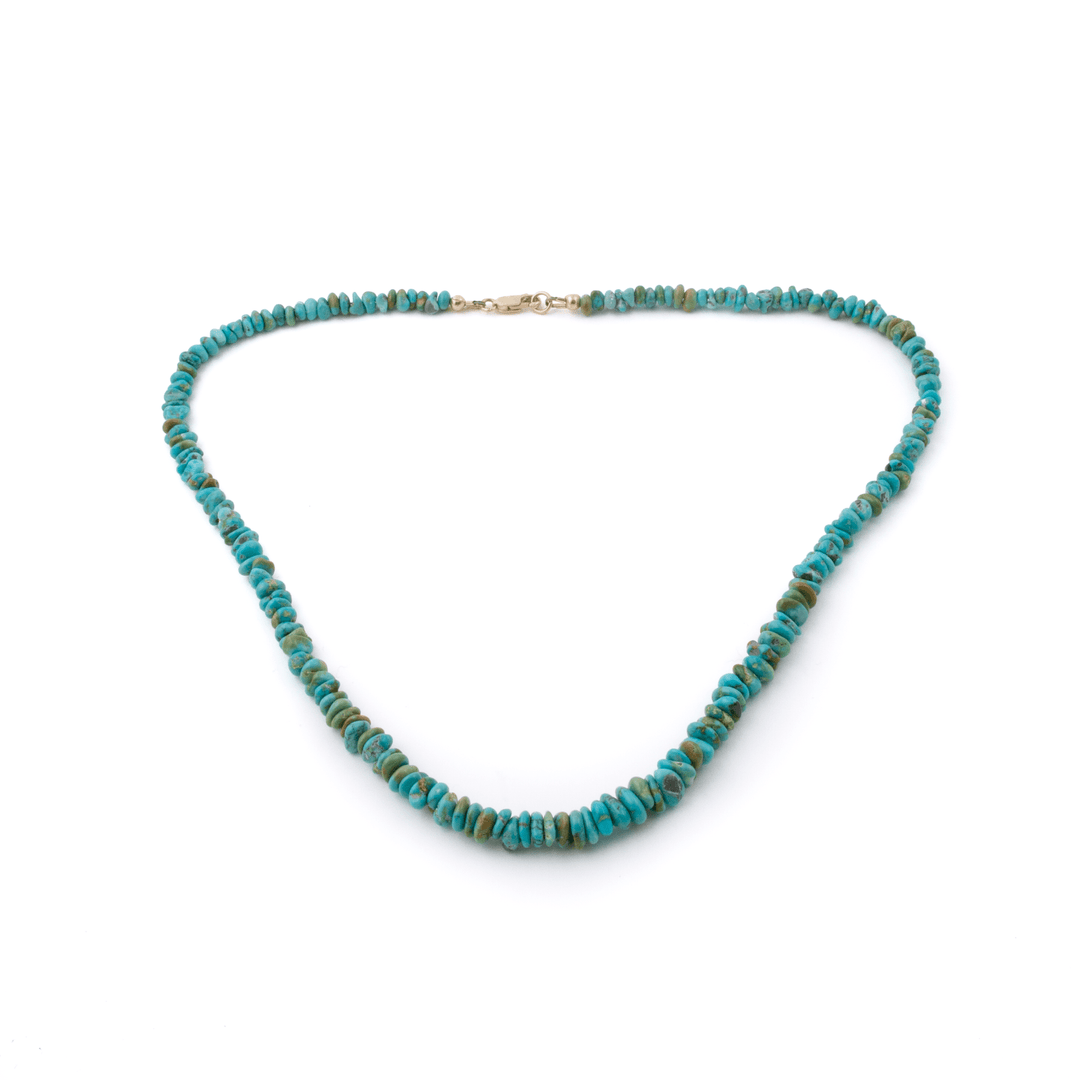14k Gold Clasp x Natural Lone Mountain Turquoise Strand Necklace - Kingdom Jewelry