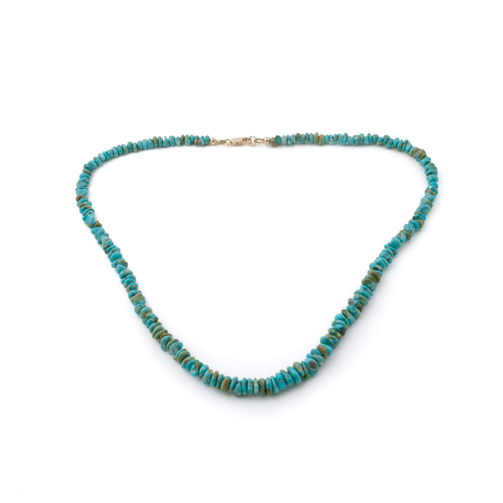 14k Gold Clasp x Natural Lone Mountain Turquoise Strand Necklace - Kingdom Jewelry