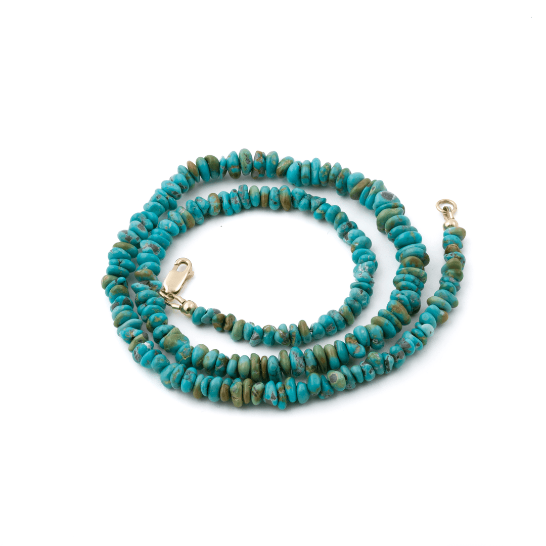 14k Gold Clasp x Natural Lone Mountain Turquoise Strand Necklace - Kingdom Jewelry