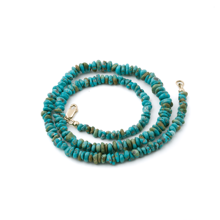 14k Gold Clasp x Natural Lone Mountain Turquoise Strand Necklace - Kingdom Jewelry