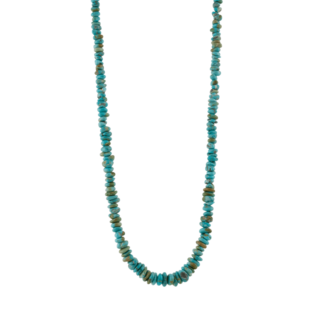 14k Gold Clasp x Natural Lone Mountain Turquoise Strand Necklace - Kingdom Jewelry