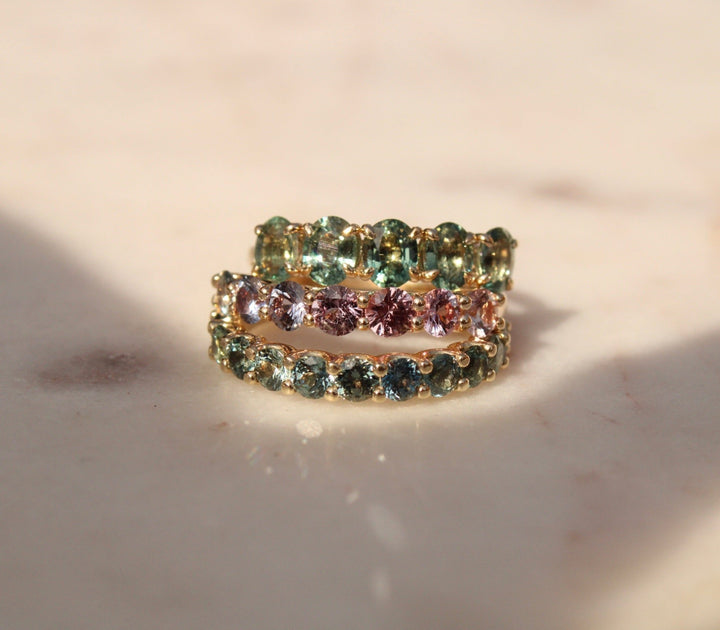 14K Gold Graduated Pink Sapphire Band - Kingdom Jewelry