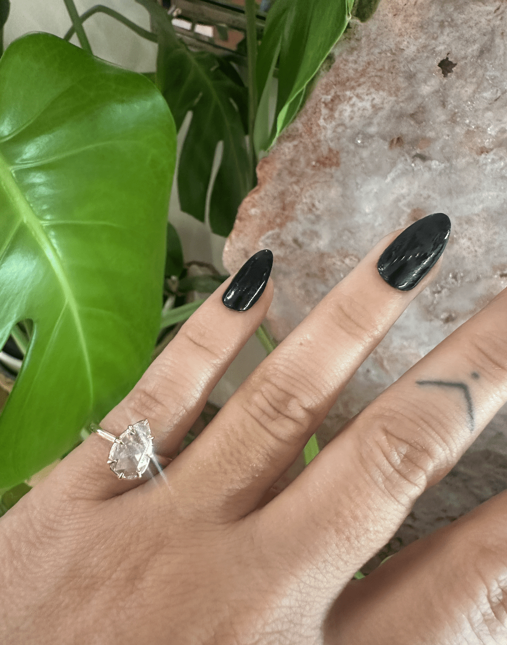 14K Gold Ring W/ Rosecut Pear Shaped Lab Dia - Kingdom Jewelry