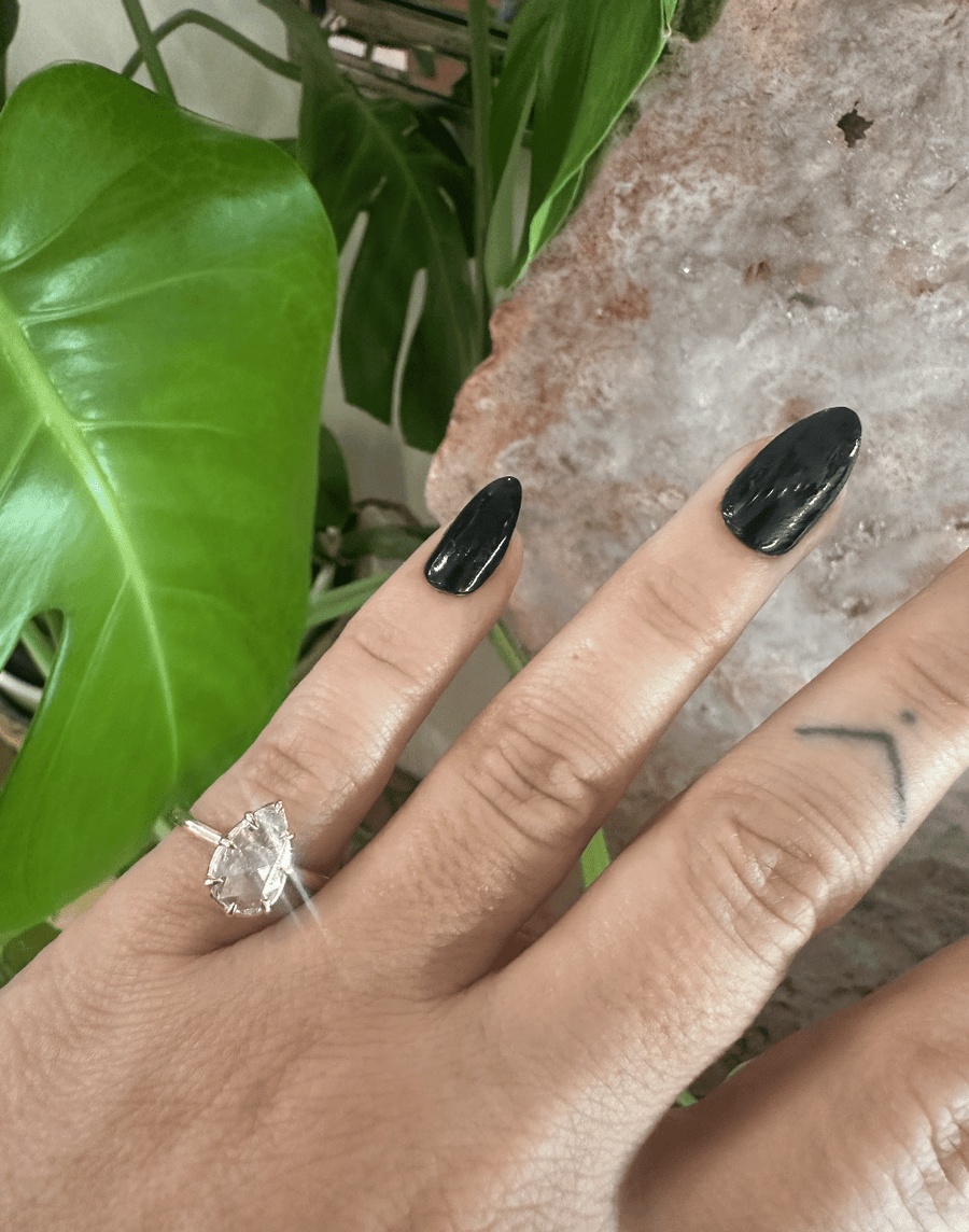 14K Gold Ring W/ Rosecut Pear Shaped Lab Dia - Kingdom Jewelry