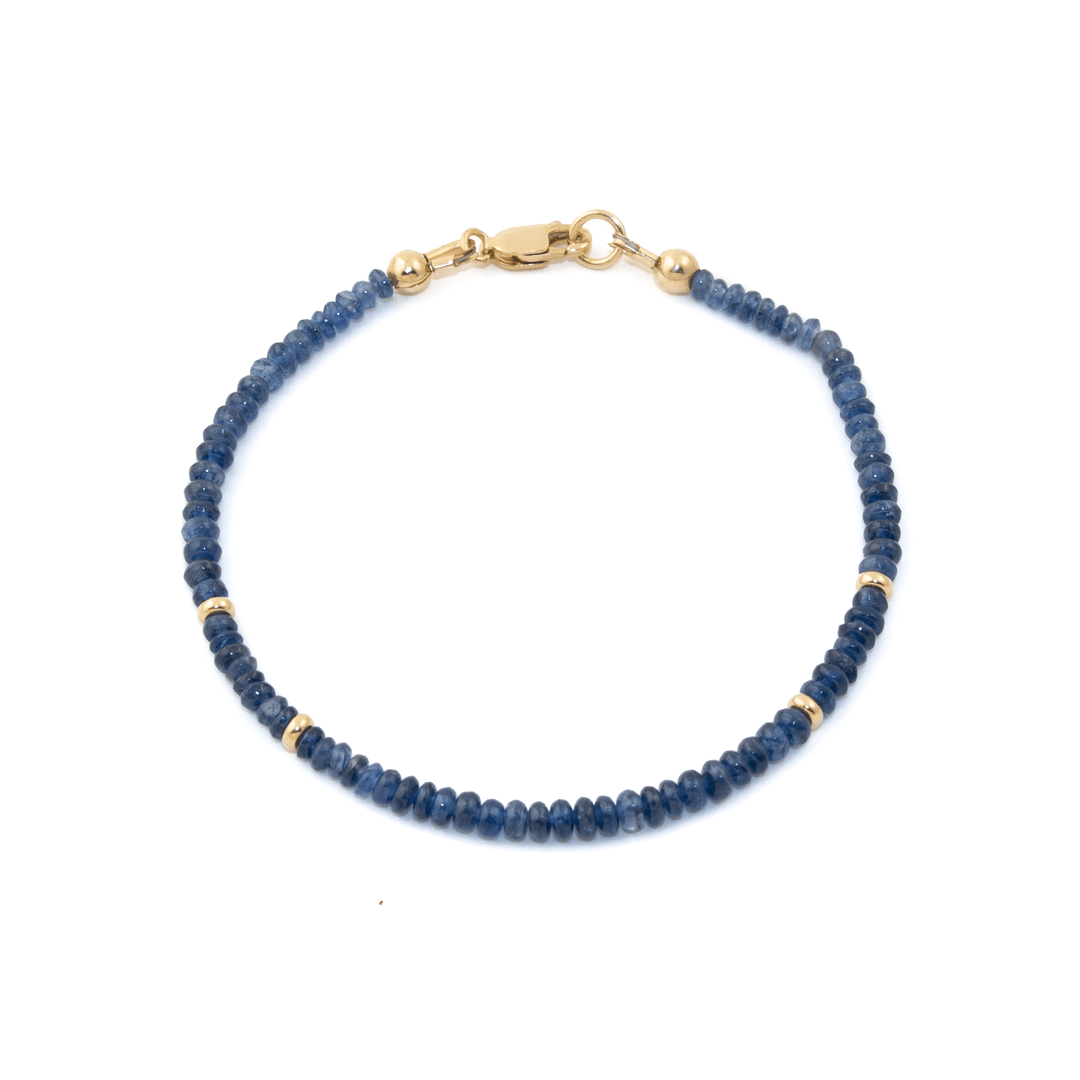 14k Gold Rondelle x 3mm Midnight Blue Sapphire Beaded Bracelet - Kingdom Jewelry