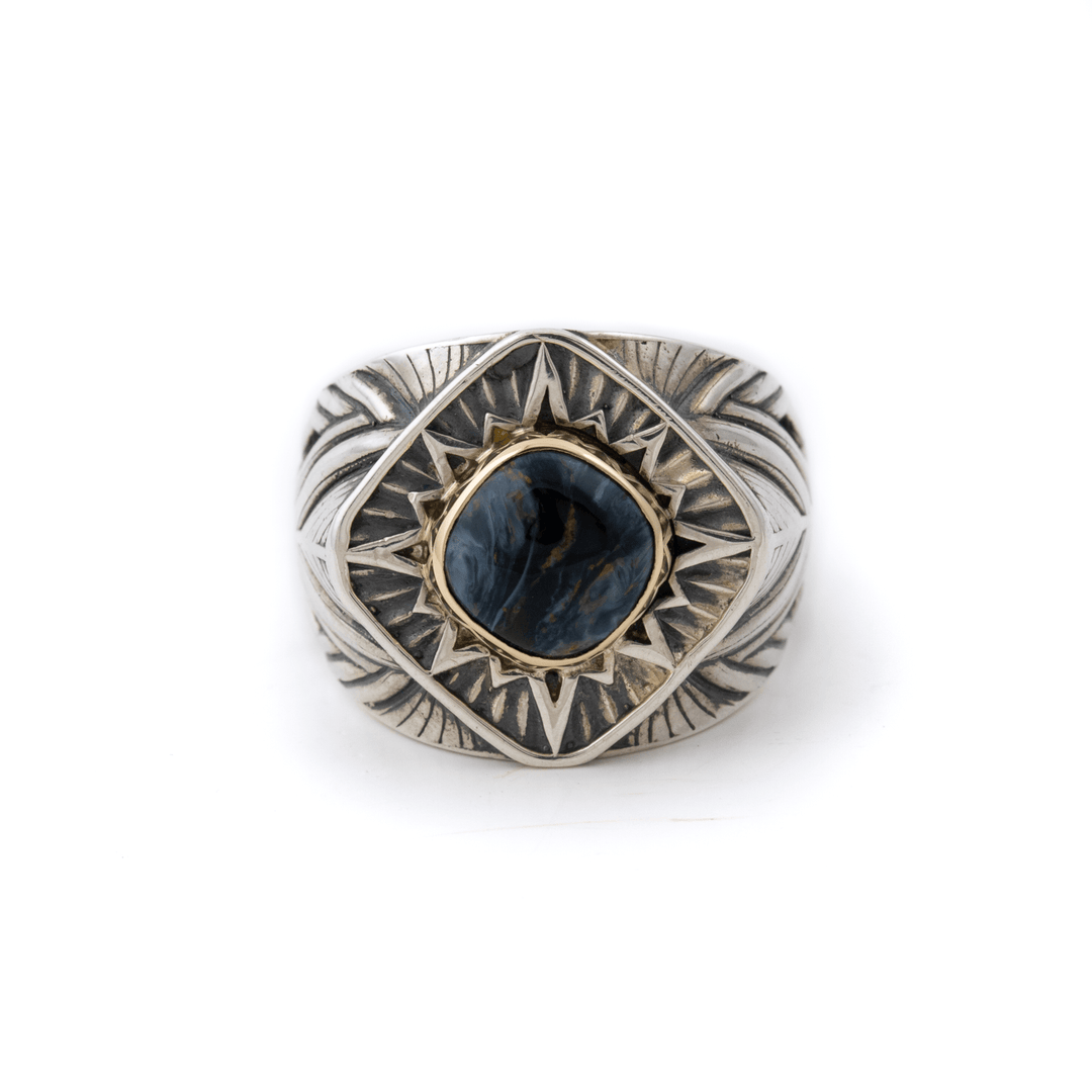 14k Gold & Silver x Petersite "Diamond Sun" Signet - Kingdom Jewelry