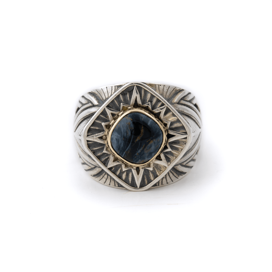 14k Gold & Silver x Petersite "Diamond Sun" Signet - Kingdom Jewelry