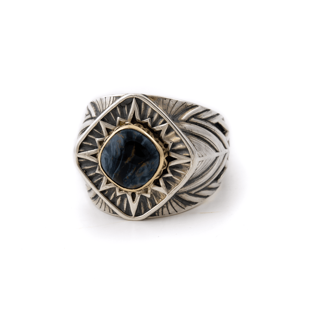 14k Gold & Silver x Petersite "Diamond Sun" Signet - Kingdom Jewelry