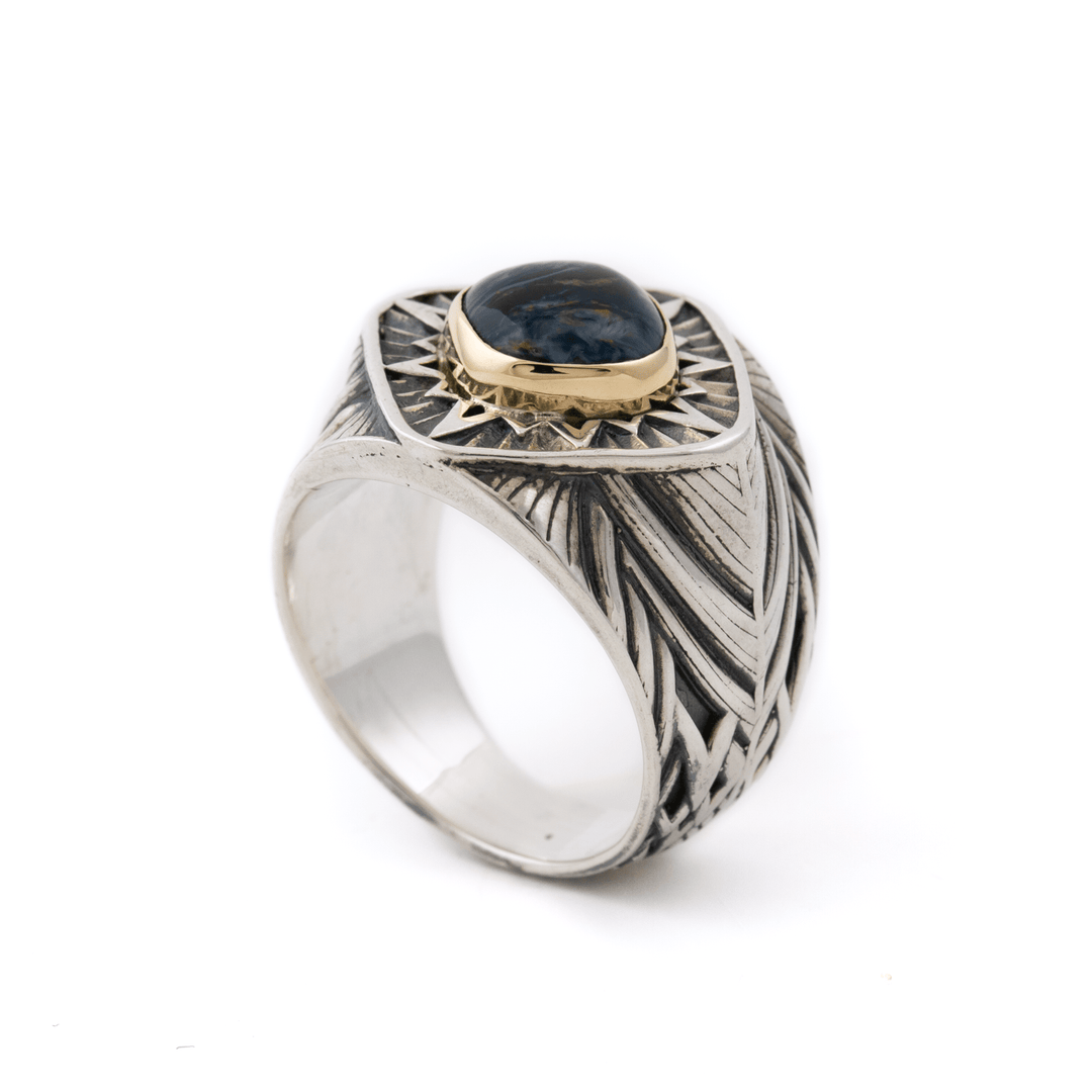 14k Gold & Silver x Petersite "Diamond Sun" Signet - Kingdom Jewelry