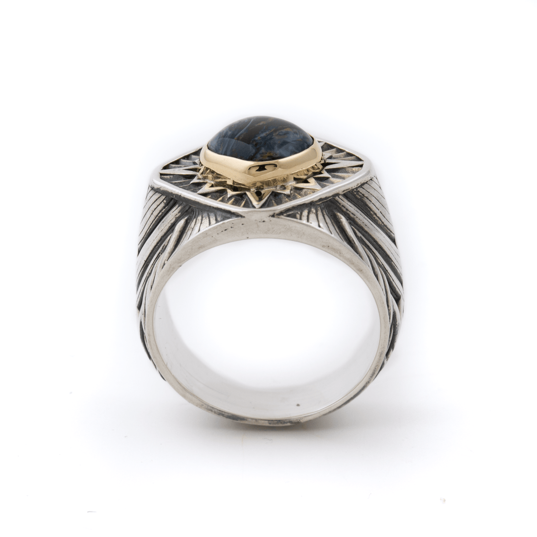 14k Gold & Silver x Petersite "Diamond Sun" Signet - Kingdom Jewelry